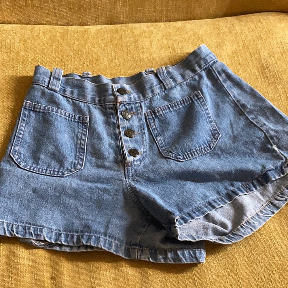 High Waisted Button Up Faded Blue Jean Shorts